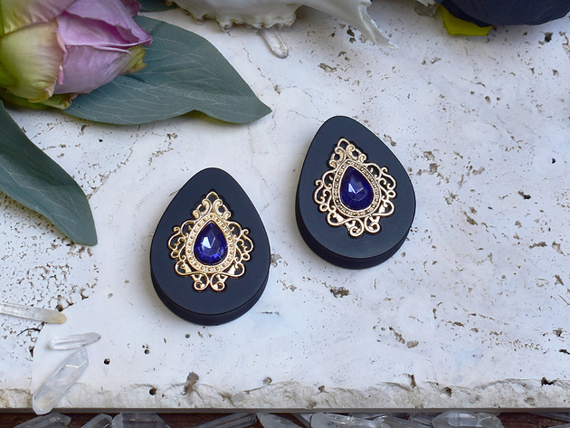 biżuteria różna Tunele do uszu 34-60mm / łezki z wiktoriańską ozdobą i kryształkiem