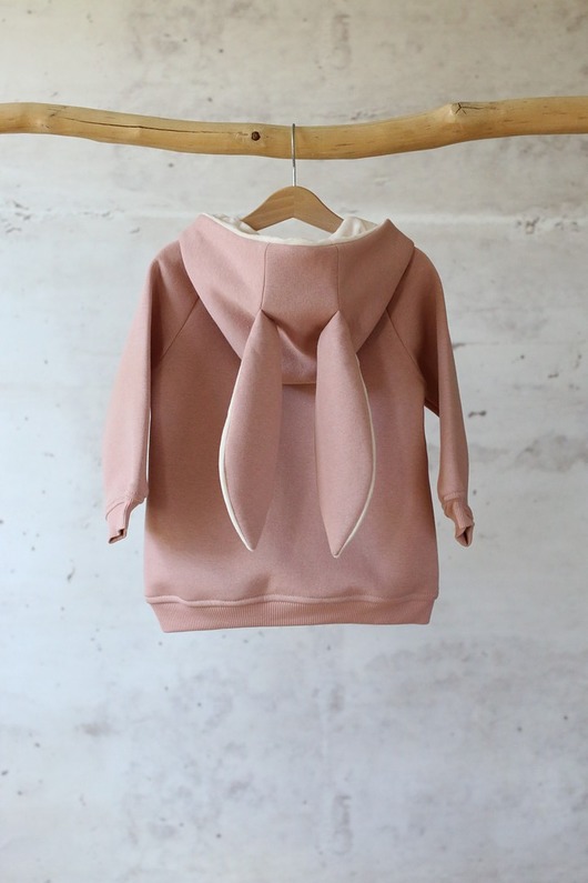 bluzy dla niemowlaka Bluza Kangurka Brzoskwiniowy KRÓLIK z Uszami