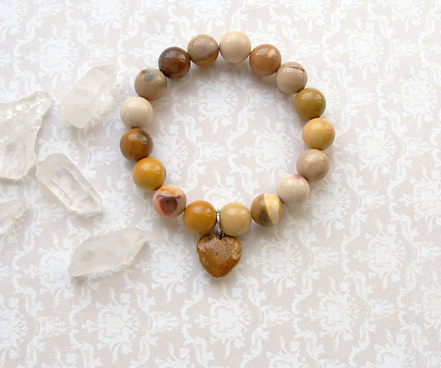bransoletki z kamieni naturalnych UNIKAT - mokait & jaspis - serduszko