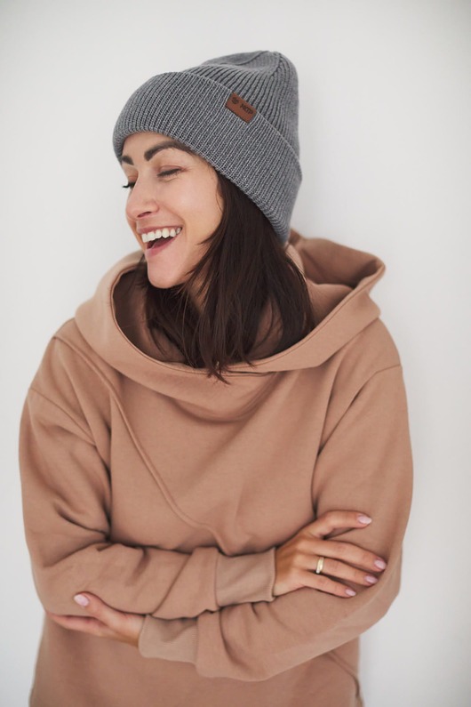 czapki damskie Czapka Cosy Days Szara 100% Merino Extra Fine