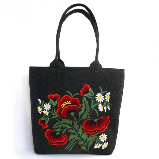 Felt Bag with embroidered Poppies na ludowo