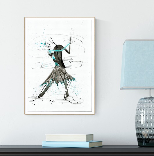 obraz A3 malowany ręcznie, tango, turkus Krystyna Siwek Art