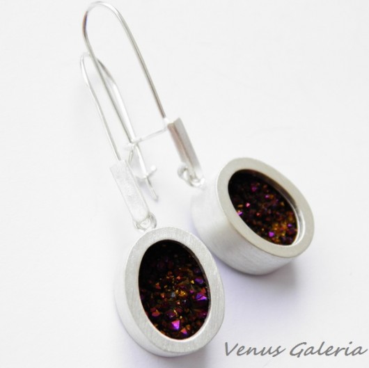 Kolczyki srebrne- Druza violet- brown VENUS GALERIA