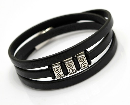 Bransoletka skóra MAGNETOS triple TRIO black Beezoo