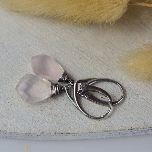 kolczyki z kamieniami Kwarc różowy krople - srebrne kolczyki