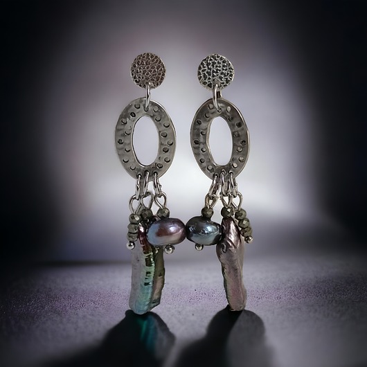 kolczyki z kamieniami LUX. UNIKATOWE kolczyki : granatowe perły i piryt