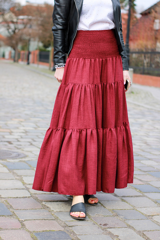 spódnice maxi Spódnica maxi długa bordowa wiskoza SARA