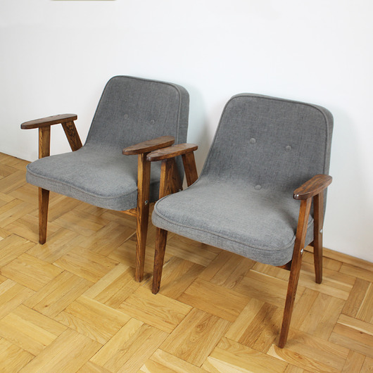 fotele Dwa fotele 366 Chierowski lata 60 PRL. Ciemny Szary 2x