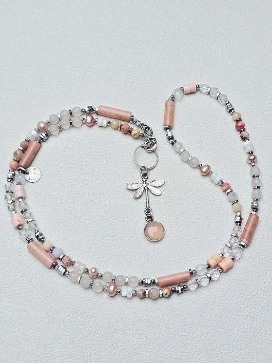 naszyjniki - inne Dłuższy Naszyjnik  Srebrna Ważka w Pudrze