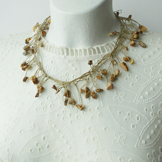 kolie Jaspis Naszyjnik lniany Unikat