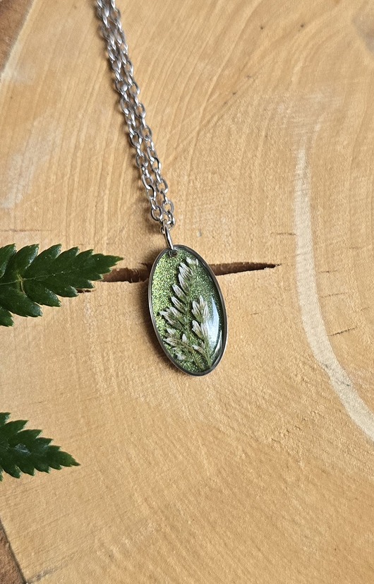 wisiory Wieczne kwiaty srebrna zielona zboża zawieszka