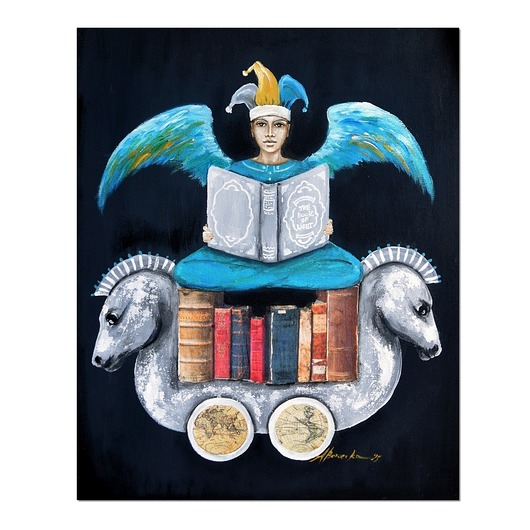 obrazy Anioł Bibliofil 16 oryginalny obraz ręcznie malowany collage