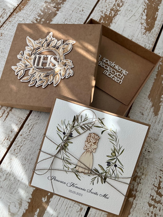 kartki na komunię Personalizowana ręcznie robiona kartka komunijna, prezent na komunię