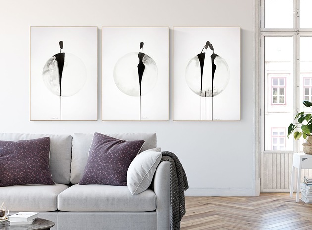 Plakat Zestaw 3 obrazów 50 x 70 cm malowany ręcznie Krystyna Siwek Art