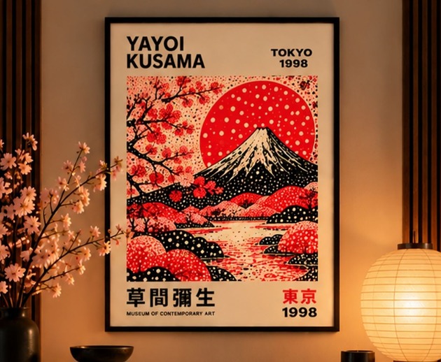plakaty PLAKAT dekoracyjny, góra Fuji ,Yayoi Kusama, sakura poster