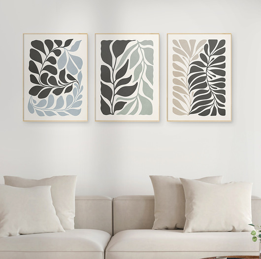 plakaty Zestaw 3 plakatów z motywem abstrakcyjnych roślin i kwiatów i liści.