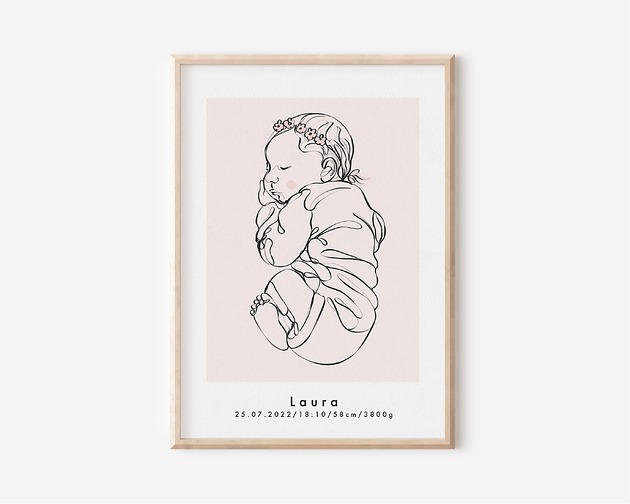 obrazy i plakaty do pokoju dziecięcego Metryczka - PLAKAT LINE ART Dziewczynka
