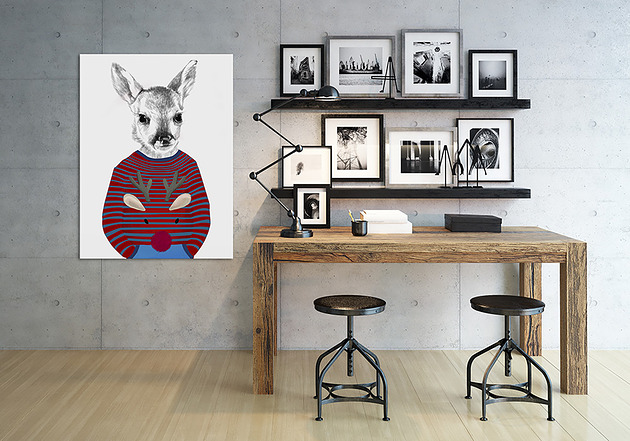 obrazy i plakaty do pokoju dziecięcego Obraz na płótnie -  Jelonek w Pasiastym Sweterku 60x80 cm 02151