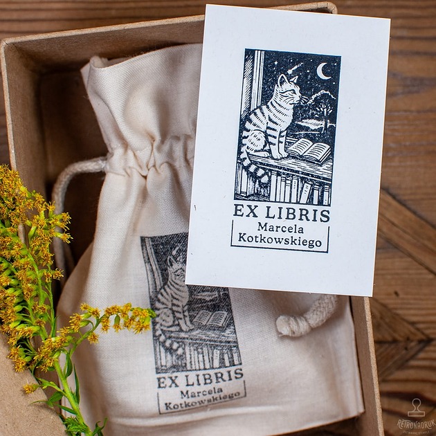 stemple Zestaw Na Prezent - Pieczątka Ex Libris - Kot Przy Oknie Nocą