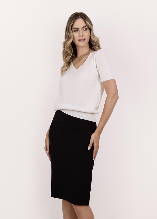 swetry damskie  Dzianinowy t-shirt z krótkim rękawem - SWE344 ecru MKM
