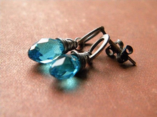 kolczyki wire wrapping kryształy  na małych kółkach