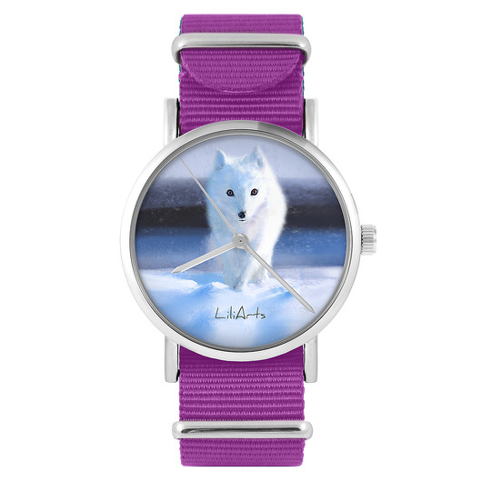 zegarki damskie Zegarek - Biały lis - amarant, nylonowy