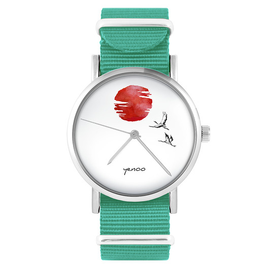 zegarki damskie Zegarek - Japońskie żurawie 2 - turkusowy, nylonowy