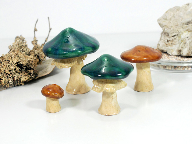 figurki i rzeźby Duży ceramiczny grzybek ceramiczne - dekoracja półki, roślin