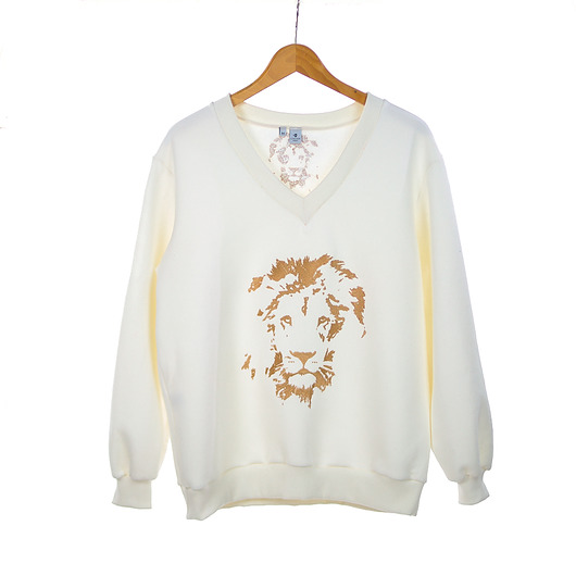 bluza bez kaptura damska Bluza damska v-neck z haftem lwa