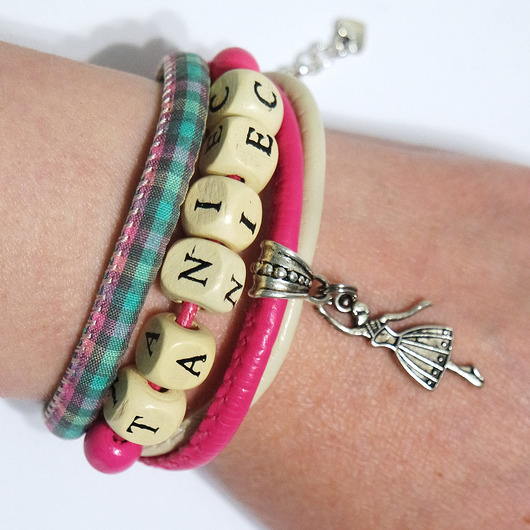 bransoletki drewniane Bransoletka - Taniec - rzemienie, drewniane koraliki