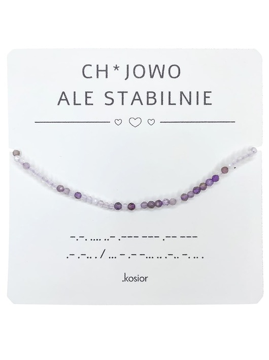 bransoletki na sznurku Bransoletka z alfabetem Morse Ametyst Opal kryształowy