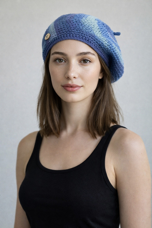 czapki damskie Wiosenny beret damski z antenką ręcznie robiony bawełna uniwersalny