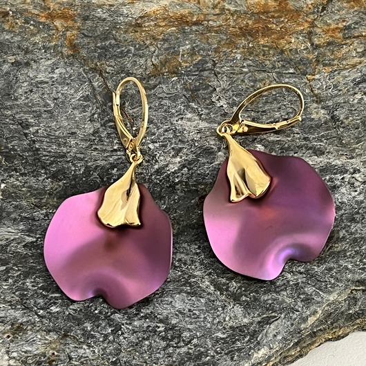 kolczyki pozłacane Kolczyki pozłacane srebrne 925 z tytanem fioletowy - kwiat róży