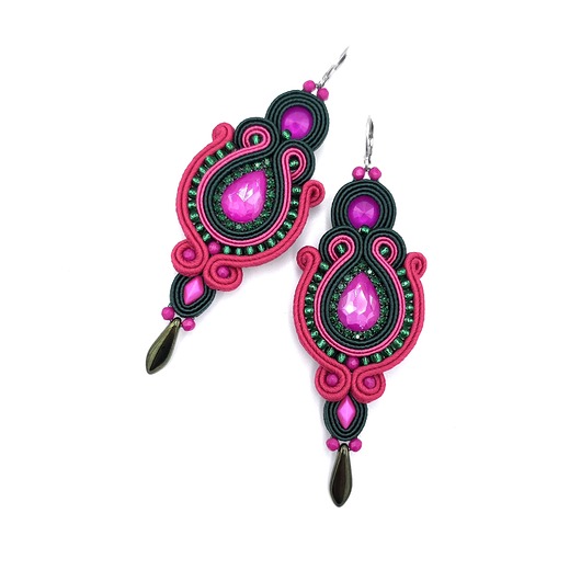 kolczyki soutache Kolczyki sutasz zielono fuksjowe kolorowe Margo długie energetyczne