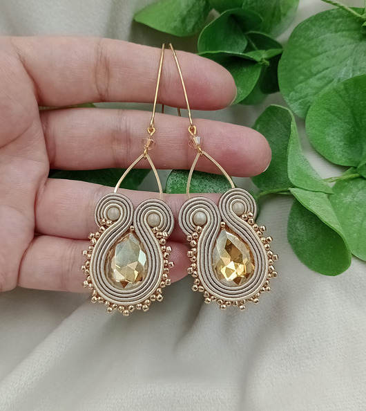 kolczyki soutache Ślubne taupe sutasz kolczyki, beżowe kolczyki, kolczyki na ślub boho