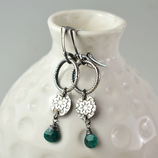 kolczyki srebrne Elnora - srebrne kolczyki ze szmaragdem