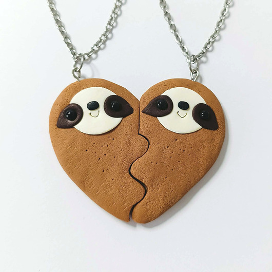 naszyjniki - inne Naszyjniki Dwie Połówki Serca Przytulone Leniwce