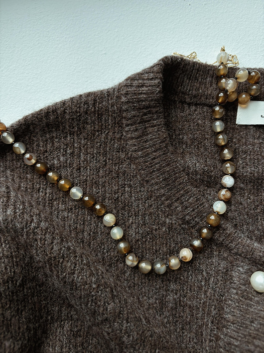 wisiory Naszyjnik Agat brązowy pasiasty  i onyks