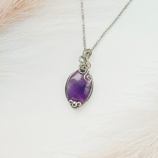 wisiory Naszyjnik Ametyst stal chirurgiczna wisiorek handmade wirewrapping