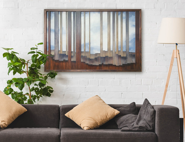 obrazy Obraz z drewna. "Na skraju lasu". Pejzaż leśny. Drewniana dekoracja