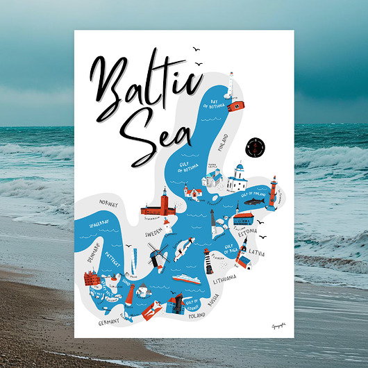 plakaty Morze Bałtyckie Mapa plakat 50x70 cm
