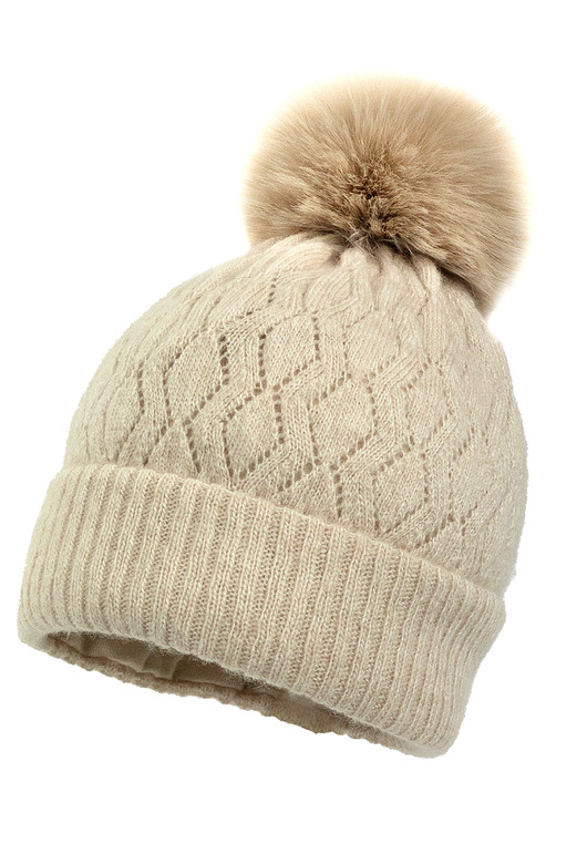 czapki dziecięce Dziewczęca czapka na zimę LAILANA z pomponem jasny beż