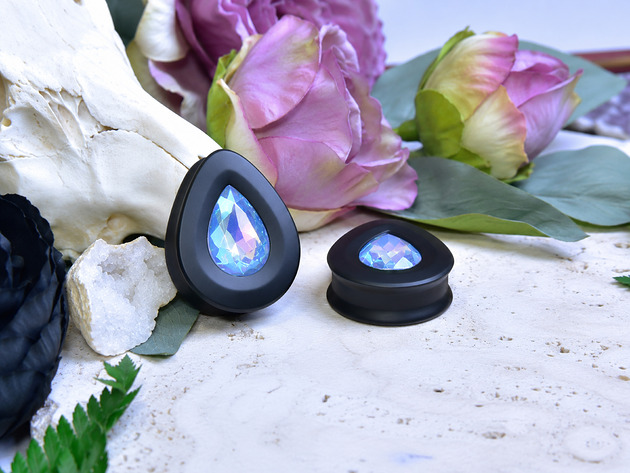 biżuteria różna Tunele do uszu łezki 10-100mm ze szklanym kryształkiem #069 Lt sapphire AB