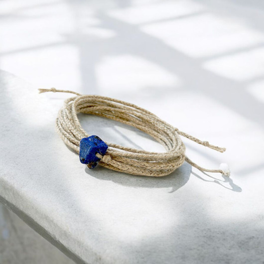 bransoletki na sznurku NATURE Len i lapis lazuli bransoletka