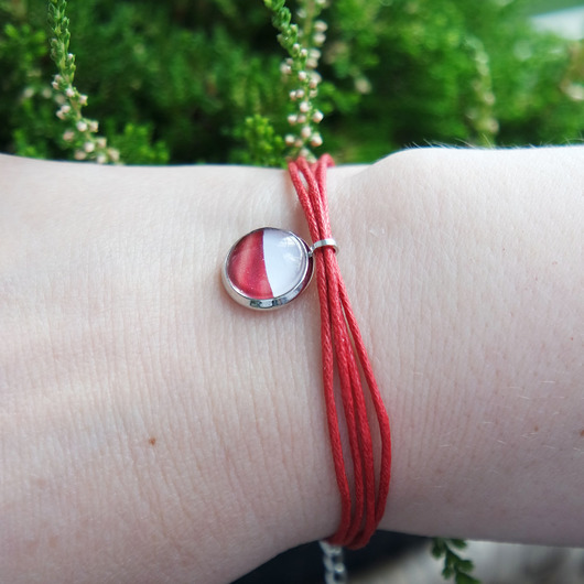 bransoletki ze szkła Bransoletka - Polska flaga - sznurki, czerwona