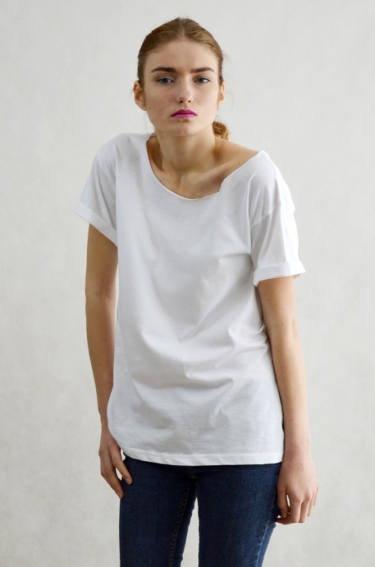 BIAŁA Koszulka Oversize szeroki dekolt T-shirt GAU great as You
