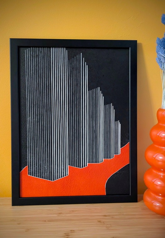 grafiki i ilustracje Ręcznie drukowany linoryt "6-ta Aleja" 29,5x40cm