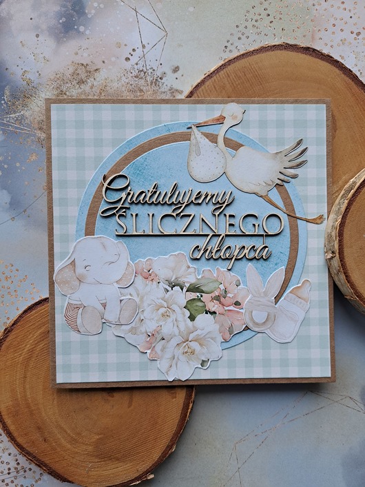 kartki scrapbooking Kartka z okazji narodzin synka (w kopercie)