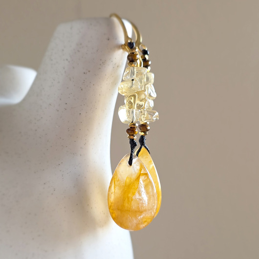 kolczyki z kamieniami Kolczyki wiszące UNIKAT golden healer, cytryn, tygrysie oko