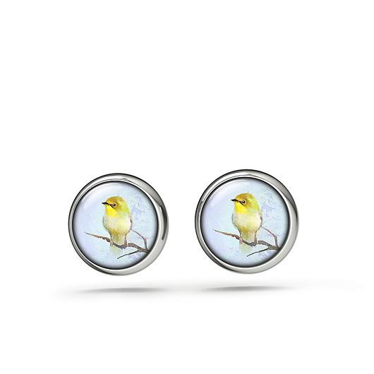 kolczyki szklane Kolczyki - Żółty ptaszek - sztyfty, mini